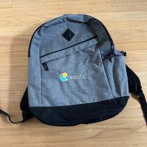 Elastic Embroidered Logo Company Laptop Padded Backpack Gray